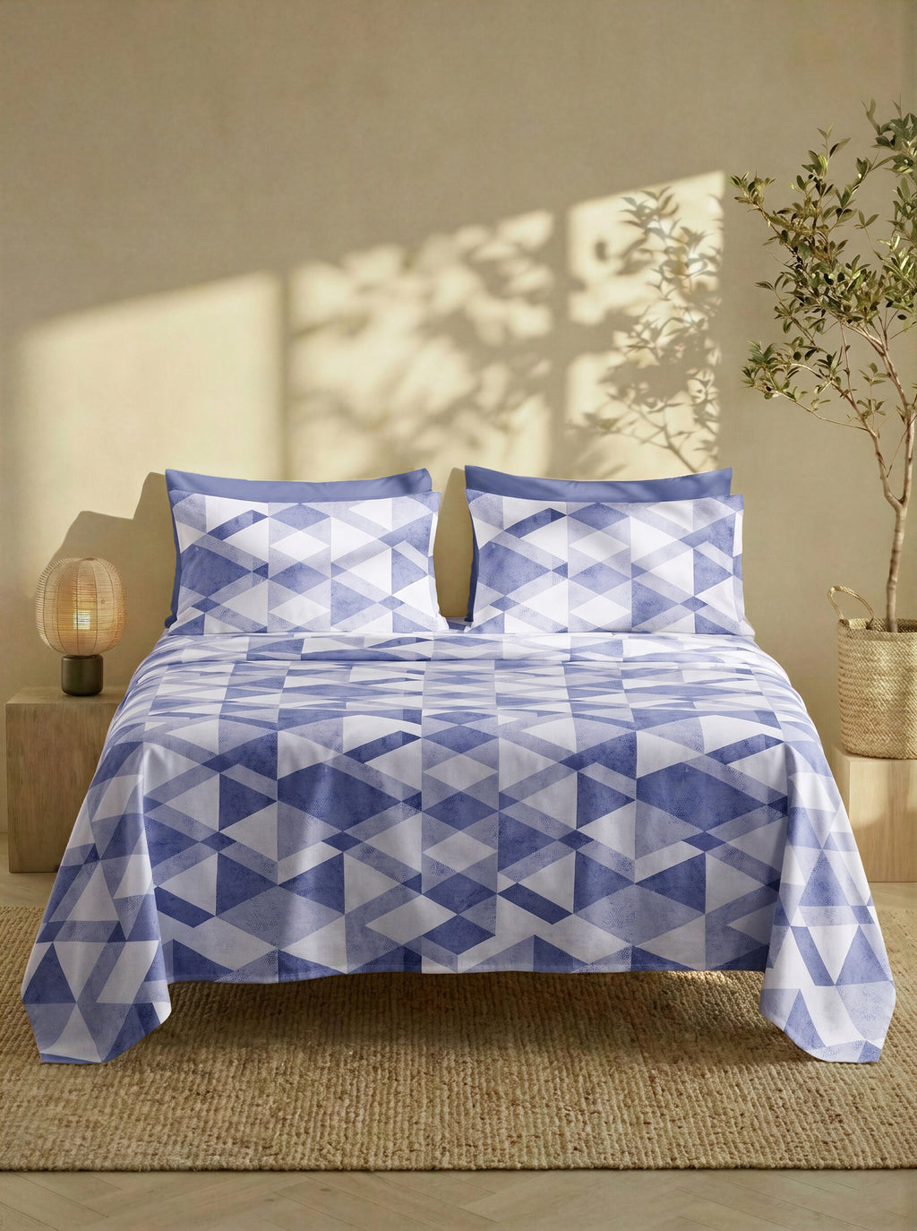 Completo Lenzuola Matrimoniale FILORO "Rombo" — 100% Cotone, Set 6 pezzi, Angoli 30 cm