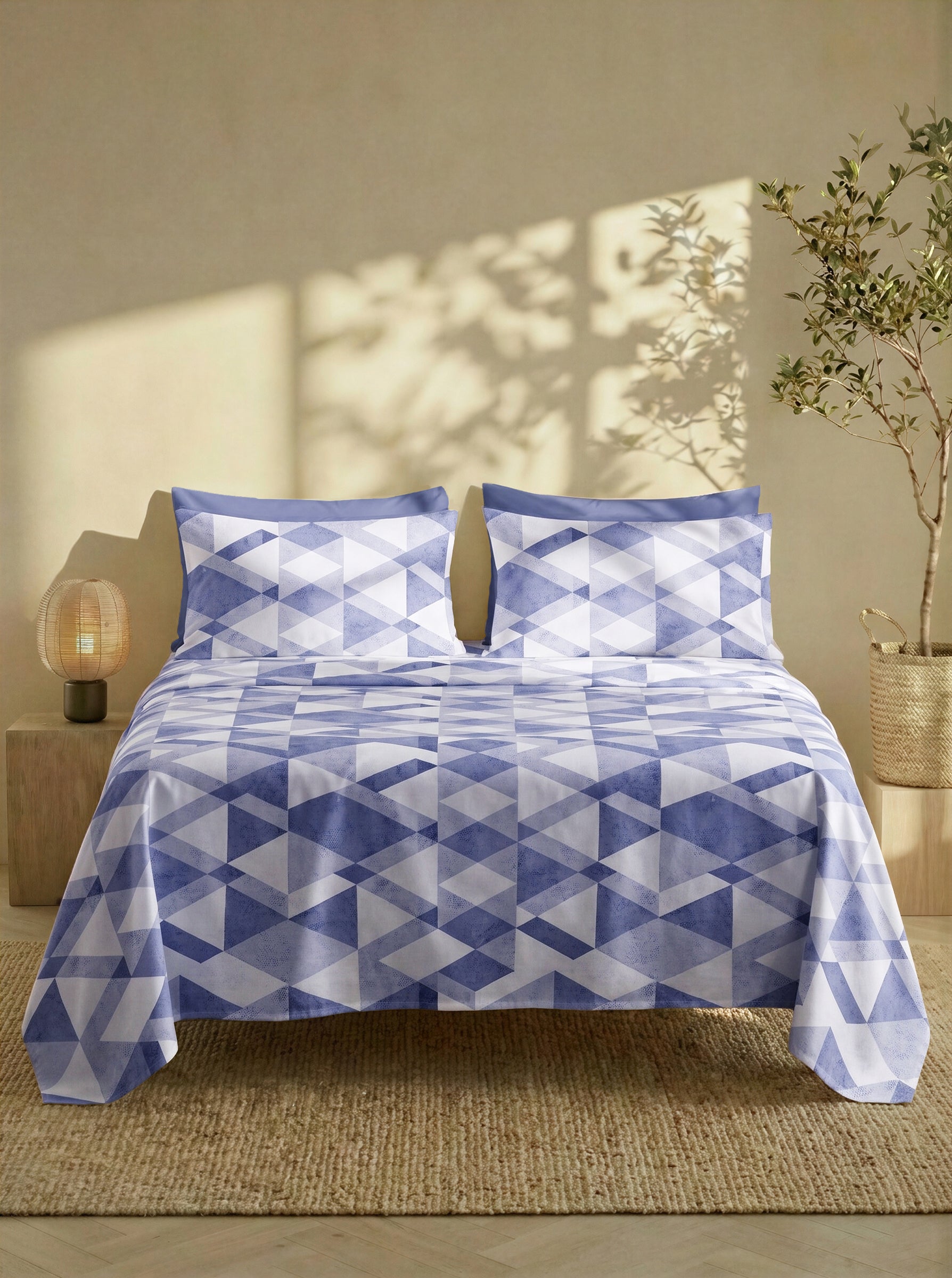Completo Lenzuola Matrimoniale FILORO "Rombo" — 100% Cotone, Set 6 pezzi, Angoli 30 cm