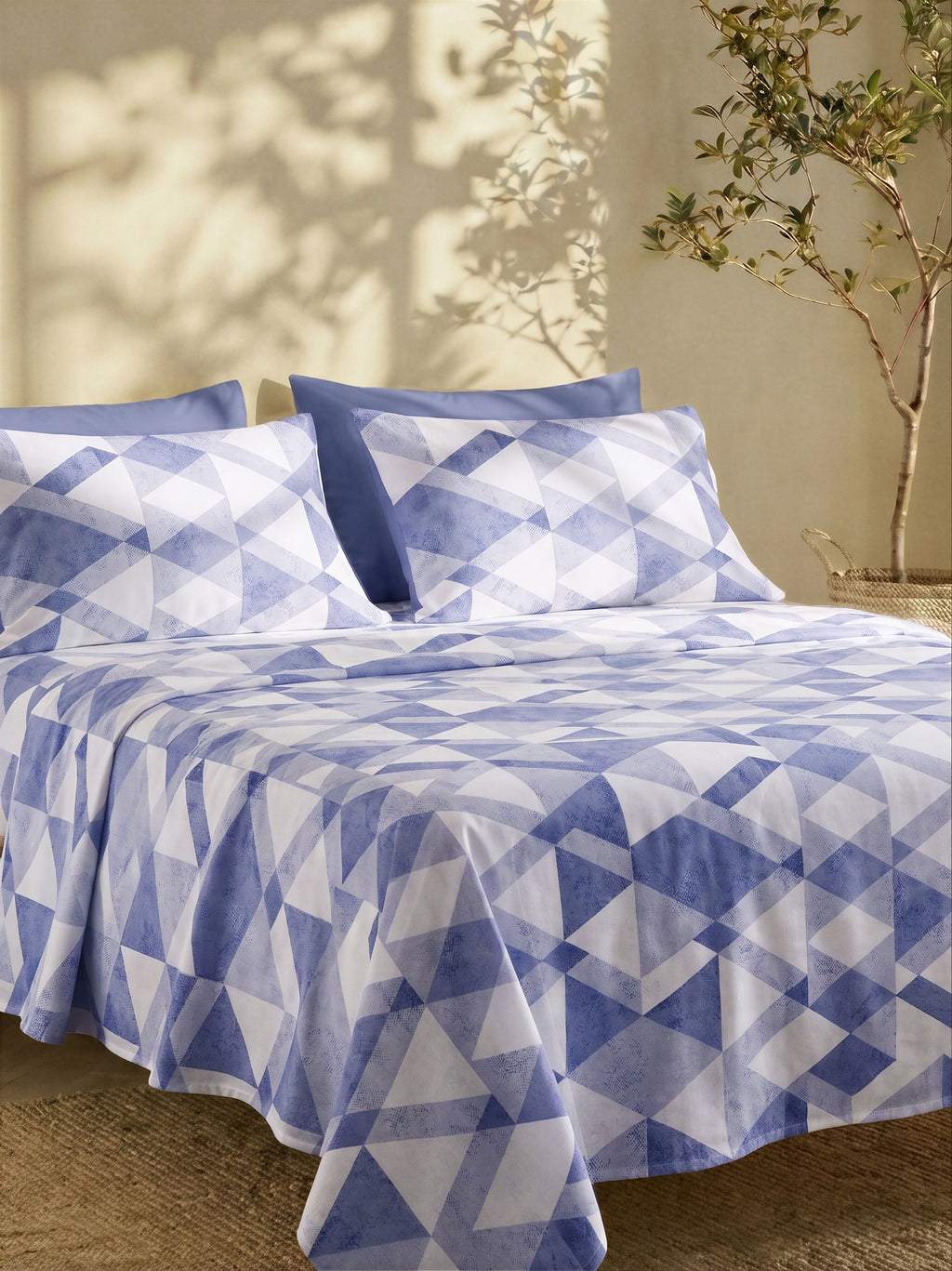 Completo Lenzuola Matrimoniale FILORO "Rombo" — 100% Cotone, Set 6 pezzi, Angoli 30 cm