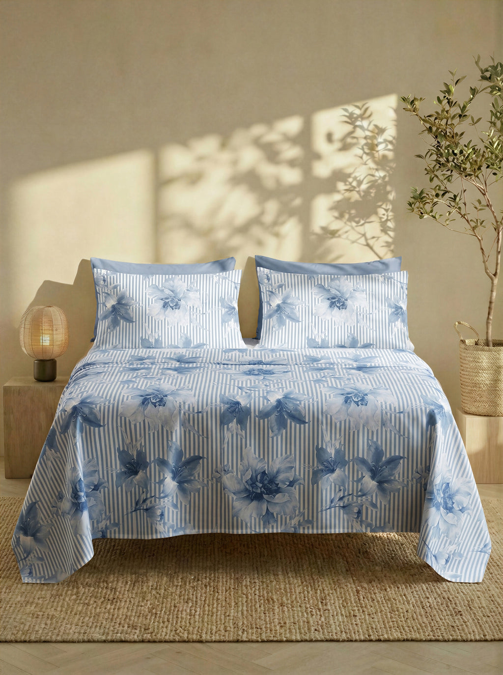 Completo Lenzuola Matrimoniale FILORO "Deva" — 100% Cotone, Set 6 pezzi, Angoli 30 cm