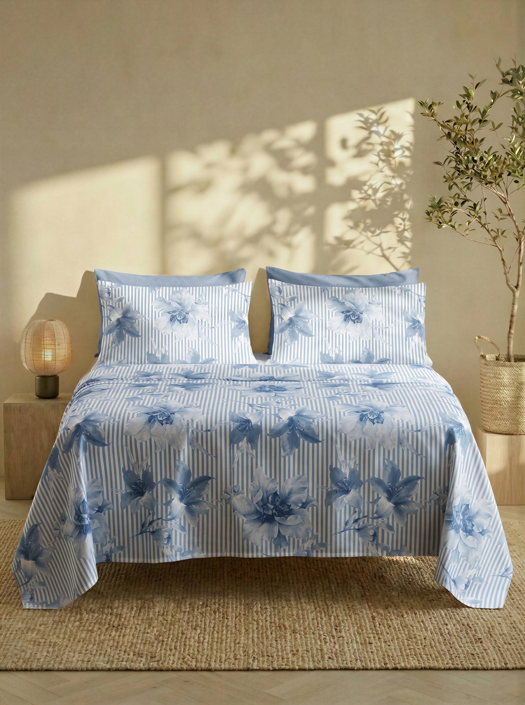 Completo Lenzuola Matrimoniale FILORO "Deva" — 100% Cotone, Set 6 pezzi, Angoli 30 cm