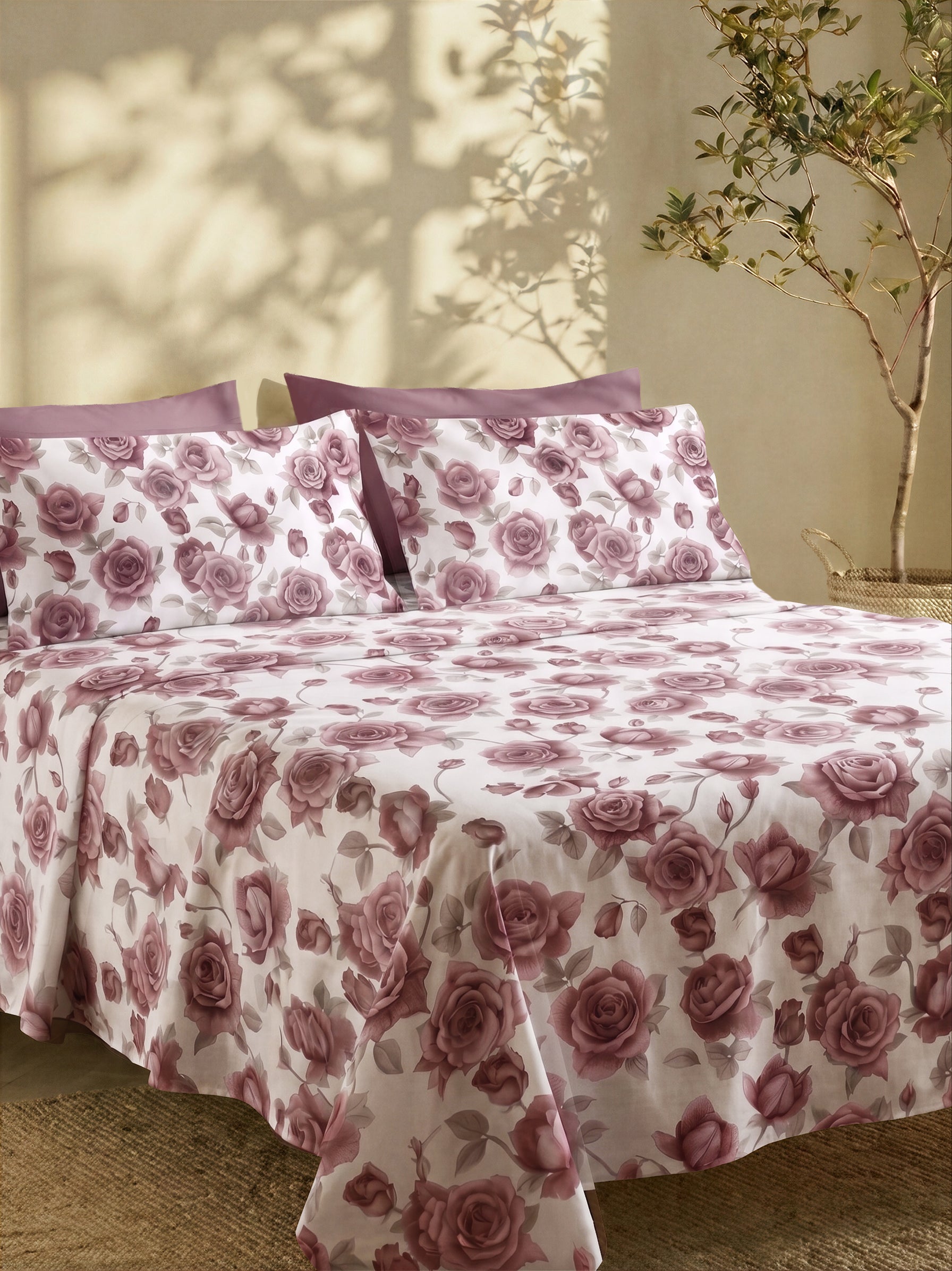 Completo Lenzuola Matrimoniale FILORO "Fiorenza" — 100% Cotone, Set 6 pezzi, Angoli 30 cm